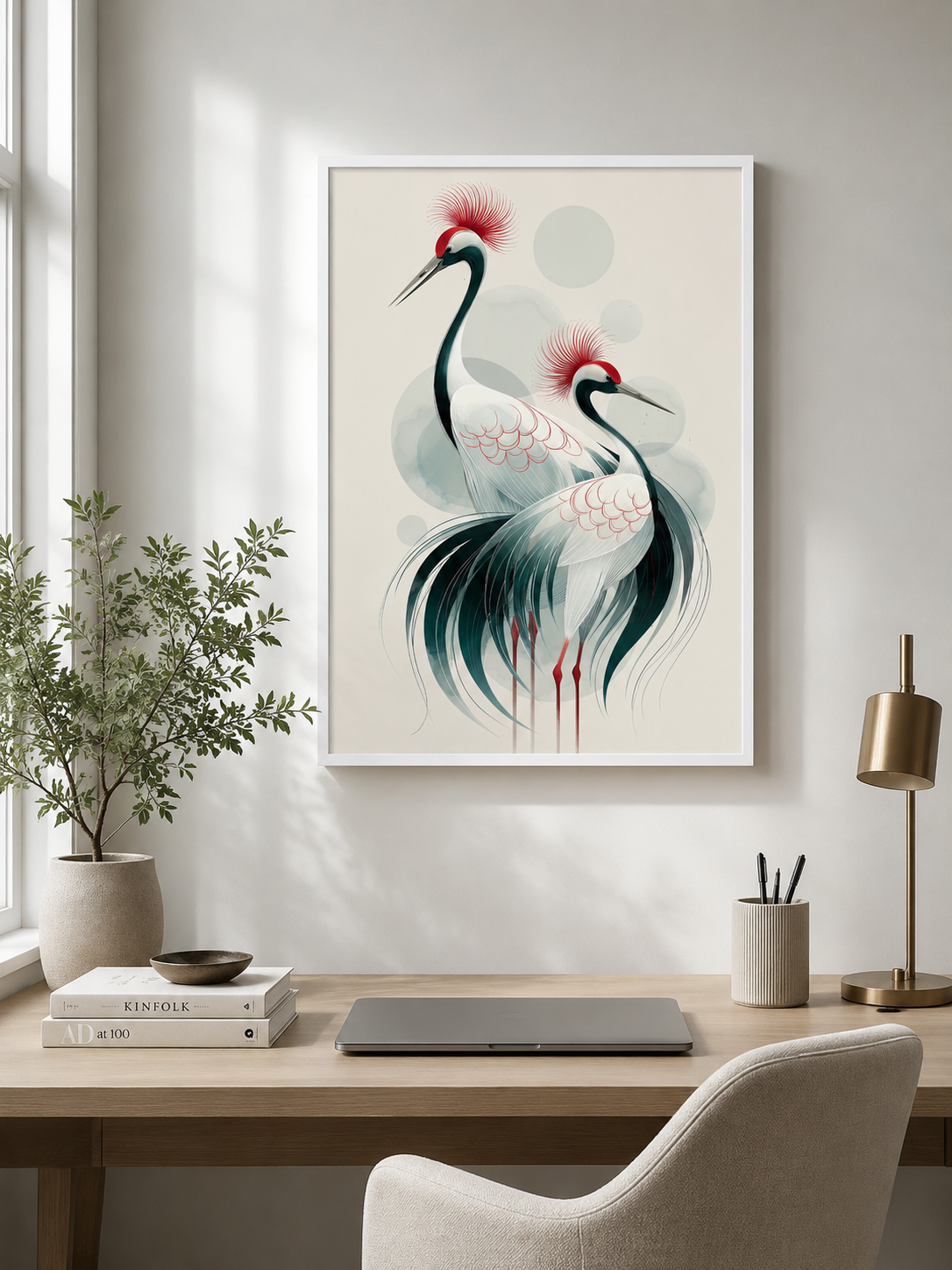 Red-Crowned Crane Wall Decor - Wall Art Decor - close-up - red-crowned crane wall decor, Japanese crane poster