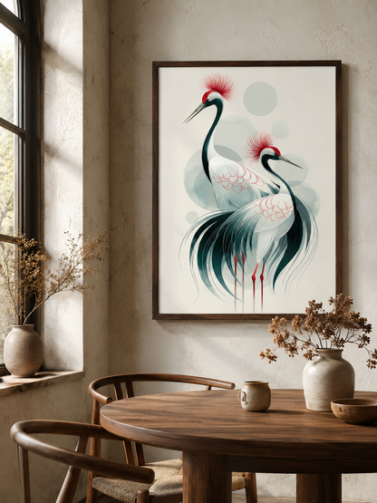 Red-Crowned Crane Wall Decor - Wall Art Decor - alternate angle - red-crowned crane wall decor, Japanese crane poster