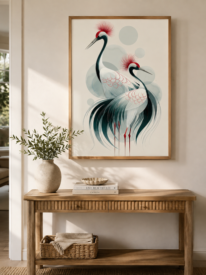 Red-Crowned Crane Wall Decor - Wall Art Decor - front view - red-crowned crane wall decor, Japanese crane poster