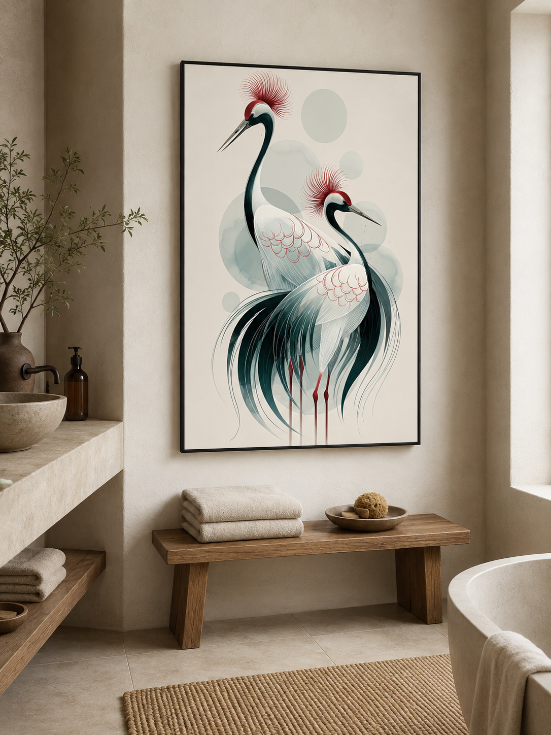 Red-Crowned Crane Wall Decor - Wall Art Decor - detail view - red-crowned crane wall decor, Japanese crane poster