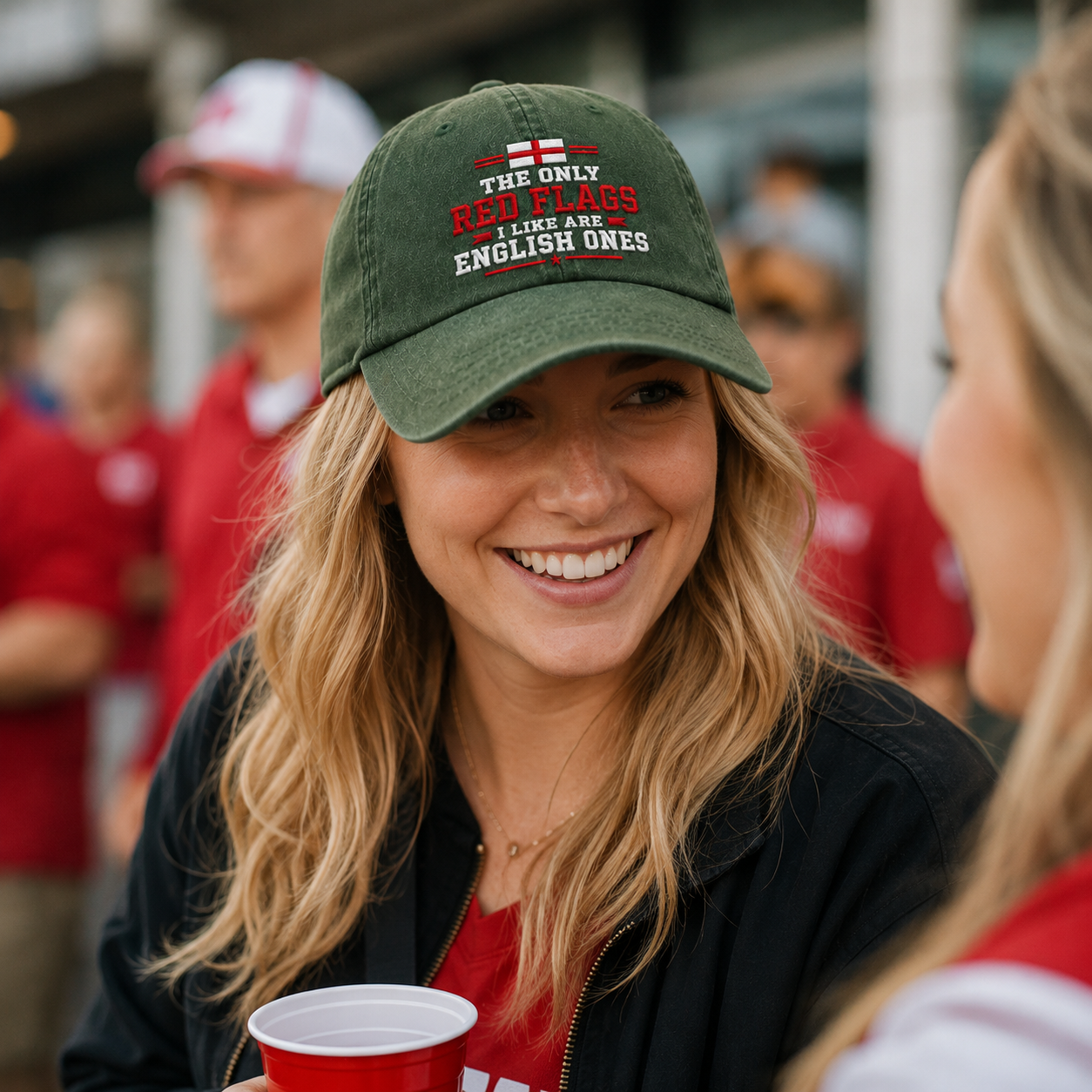 Red Flags English Ones Embroidered Washed Cap - Washed Cap - alternate angle