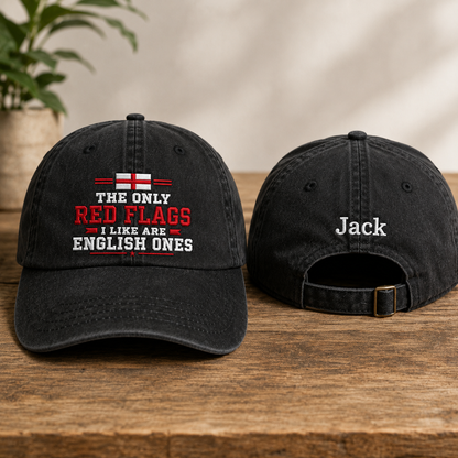Red Flags English Ones Embroidered Washed Cap - Washed Cap - front view