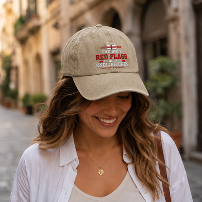 Red Flags English Ones Embroidered Washed Cap - Washed Cap - lifestyle