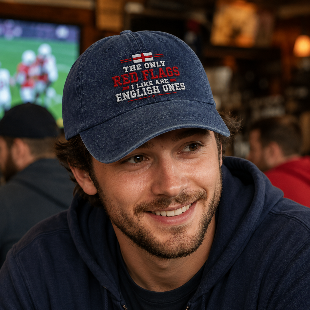 Red Flags English Ones Embroidered Washed Cap - Washed Cap - side view