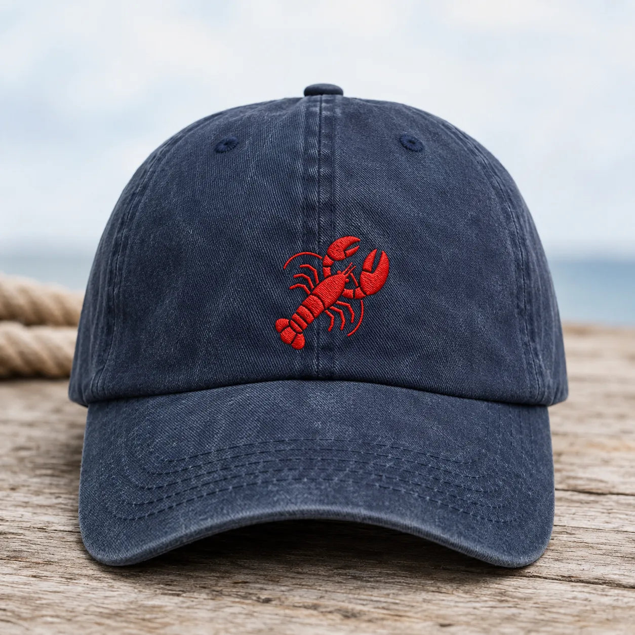 Red Lobster Embroidered Washed Cap - washed cap - detail