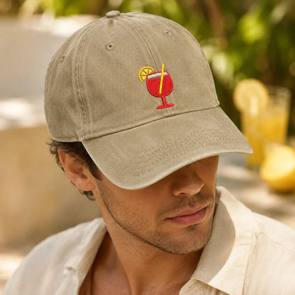 Red Wine Cocktail Embroidered Washed Cap - washed cap - side view