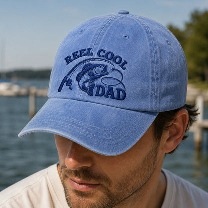 Reel Cool Dad Fishing Father Washed Cap - washed cap - detail