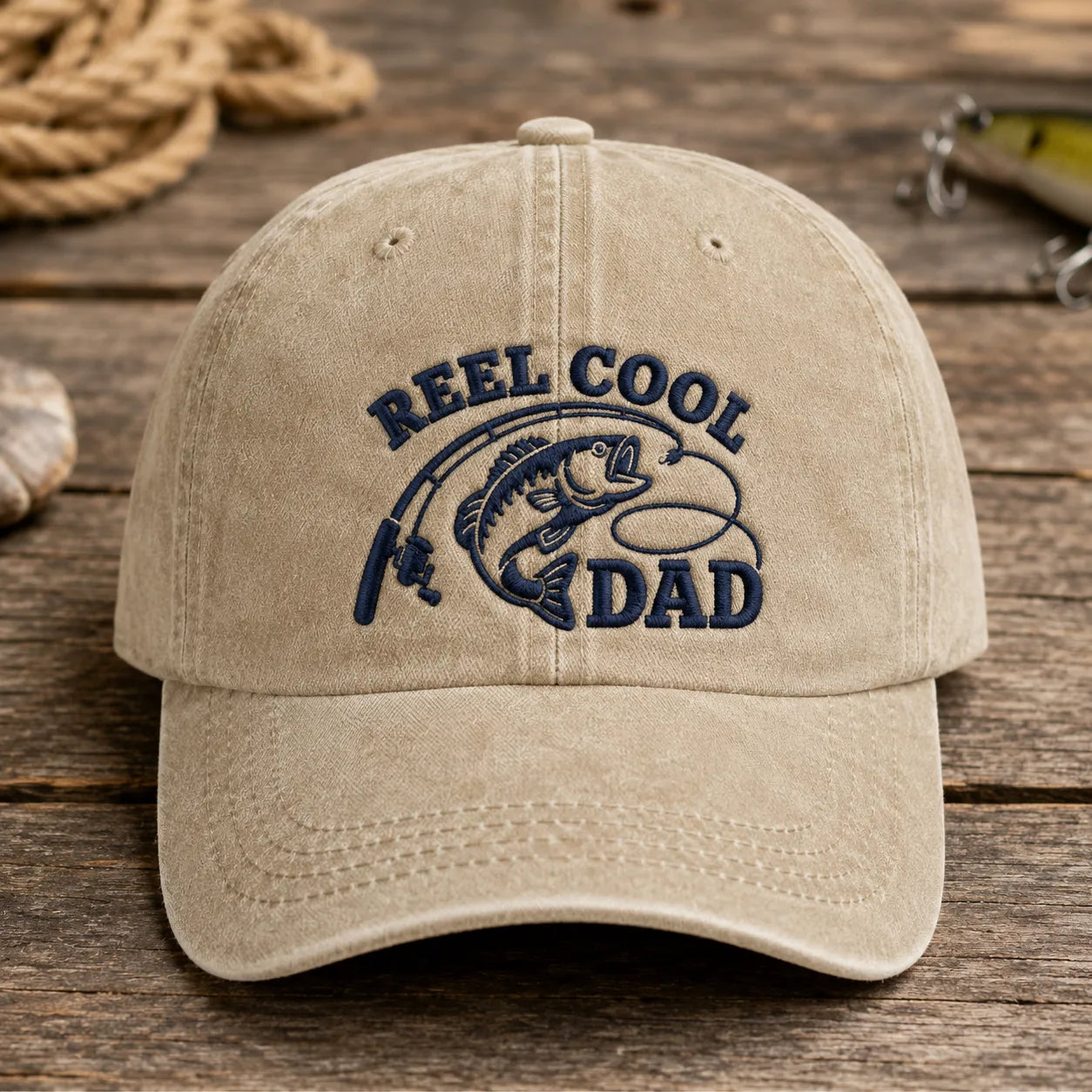 Reel Cool Dad Fishing Father Washed Cap - washed cap - front view