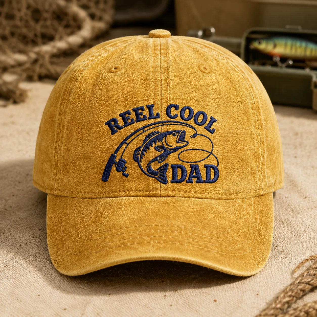 Reel Cool Dad Fishing Father Washed Cap - washed cap - lifestyle