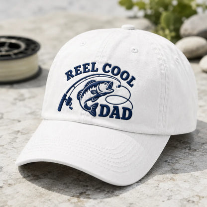 Reel Cool Dad Fishing Father Washed Cap - washed cap - side view