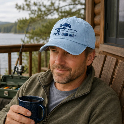 Reel Cool Dad Washed Cap, Fishing Hat for Father's Day - washed cap - alternate angle