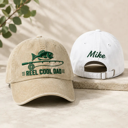 Reel Cool Dad Washed Cap, Fishing Hat for Father's Day - washed cap - front view
