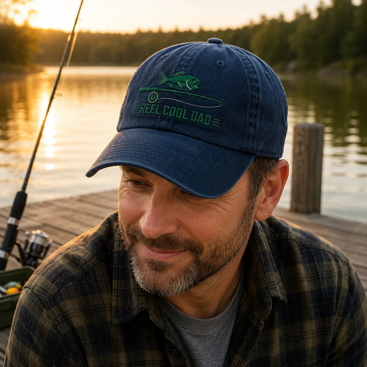 Reel Cool Dad Washed Cap, Fishing Hat for Father's Day - washed cap - side view