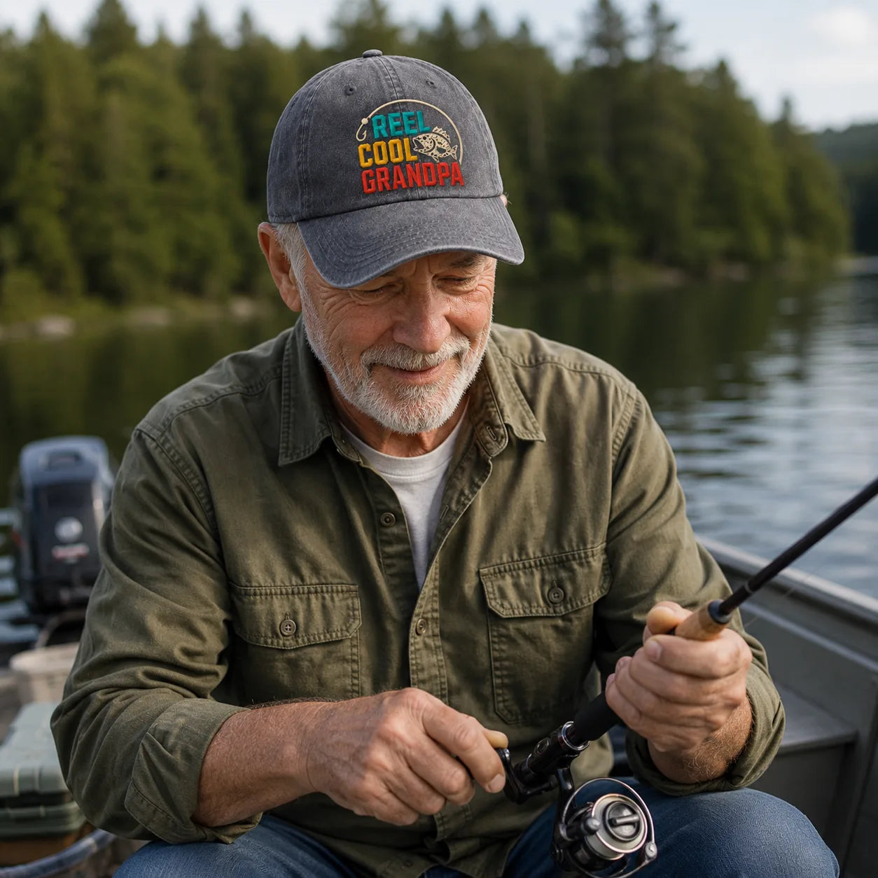 Reel Cool Grandpa Fishing Washed Cap - washed cap - detail