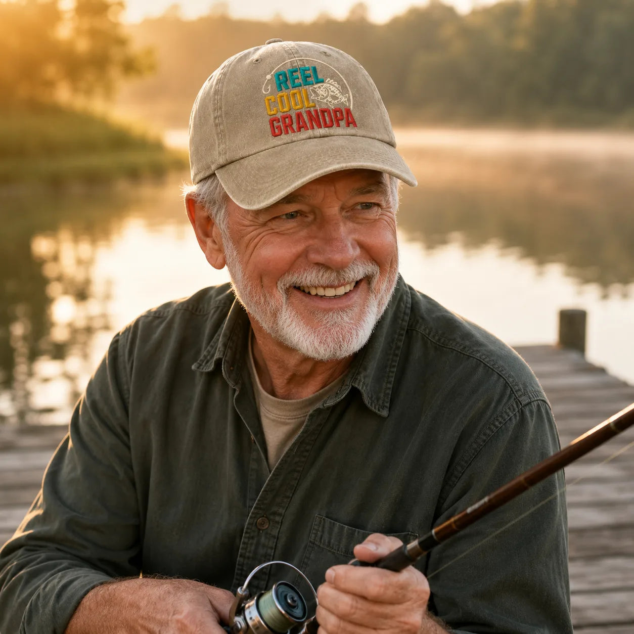 Reel Cool Grandpa Fishing Washed Cap - washed cap - side view