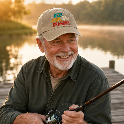 Reel Cool Grandpa Fishing Washed Cap - washed cap - side view