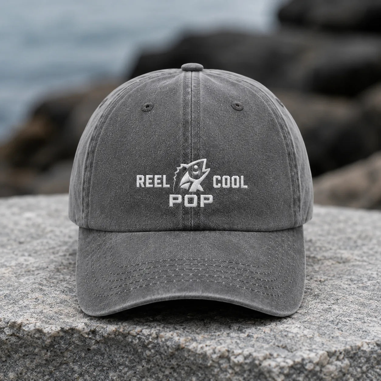 Reel Cool Pop Washed Dad Hat - washed cap - detail