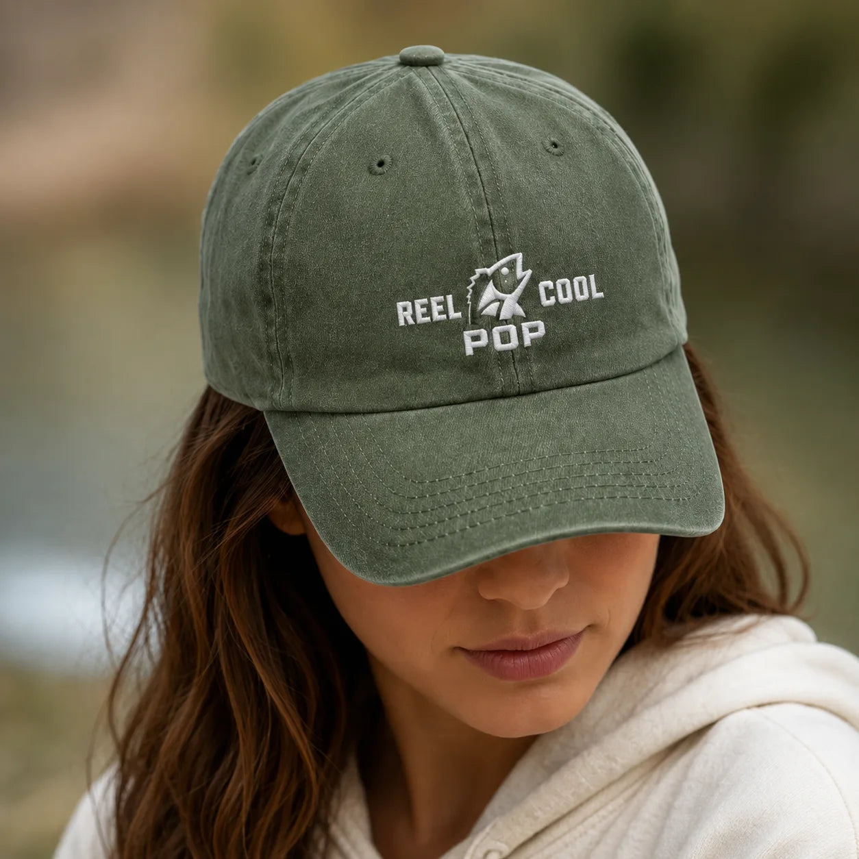 Reel Cool Pop Washed Dad Hat - washed cap - side view