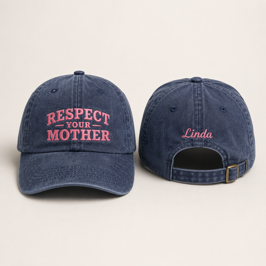 Respect Your Mother Embroidered Washed Cap - Washed Cap - front view