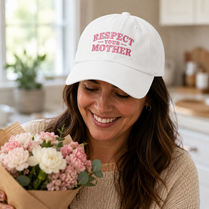 Respect Your Mother Embroidered Washed Cap - Washed Cap - side view