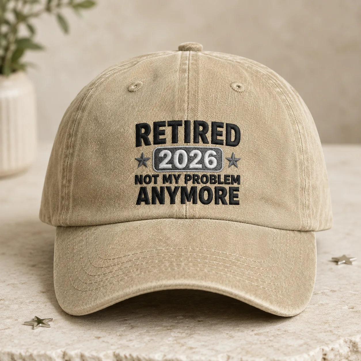 Retired 2026 Not My Problem Anymore Washed Cap - washed cap - side view
