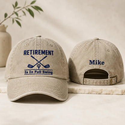 Retirement Is In Full Swing Washed Cap - washed cap - front view