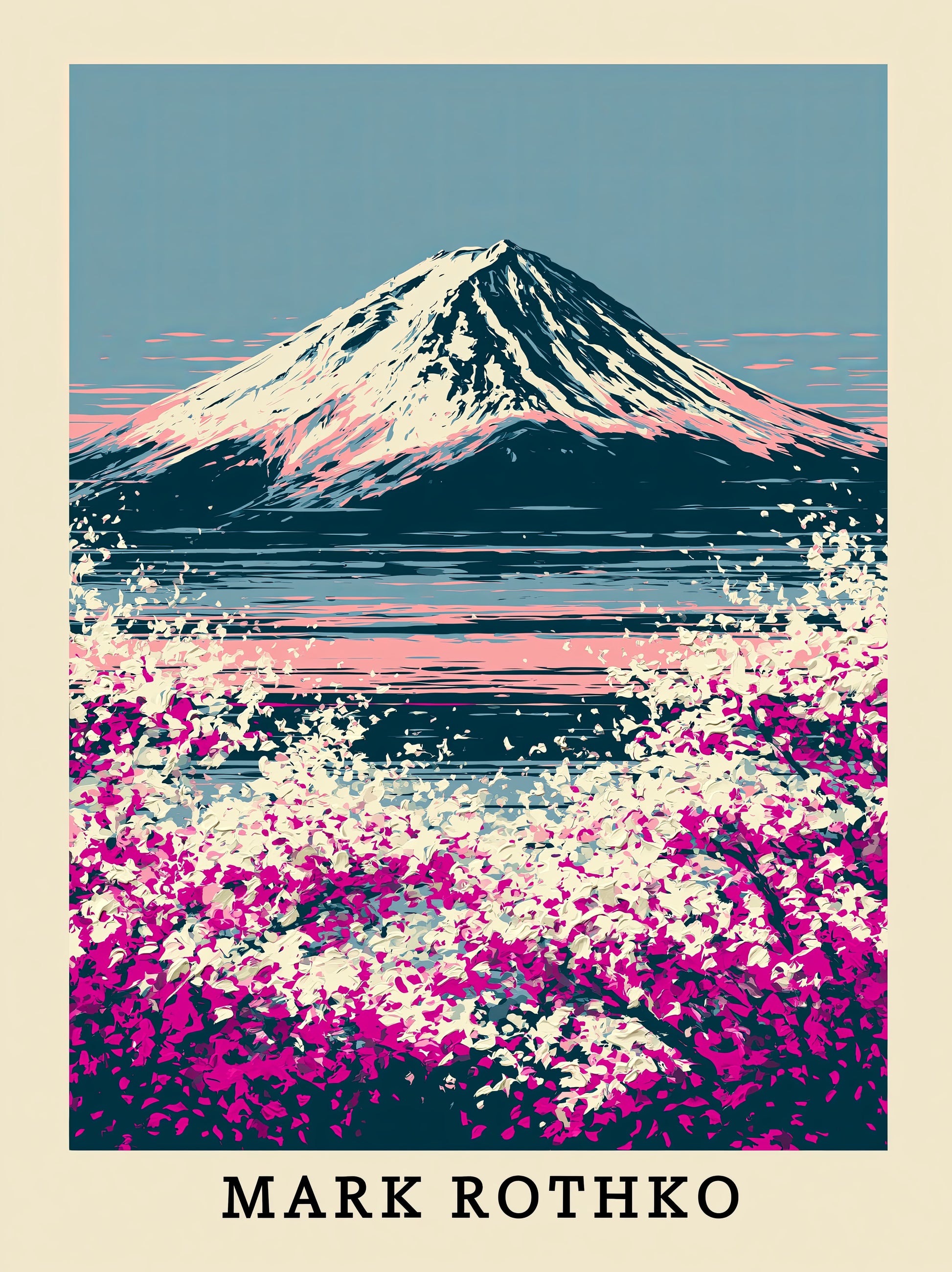 Retro Fuji Poster - Wall Art Decor - front view - mount fuji art print, pink japanese wall art
