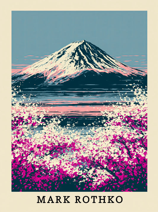 Affiche Rétro du Mont Fuji - Wall Art Decor - front view - mount fuji art print, pink japanese wall art