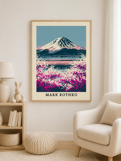 Retro Fuji Poster - Wall Art Decor - close-up - mount fuji art print, pink japanese wall art