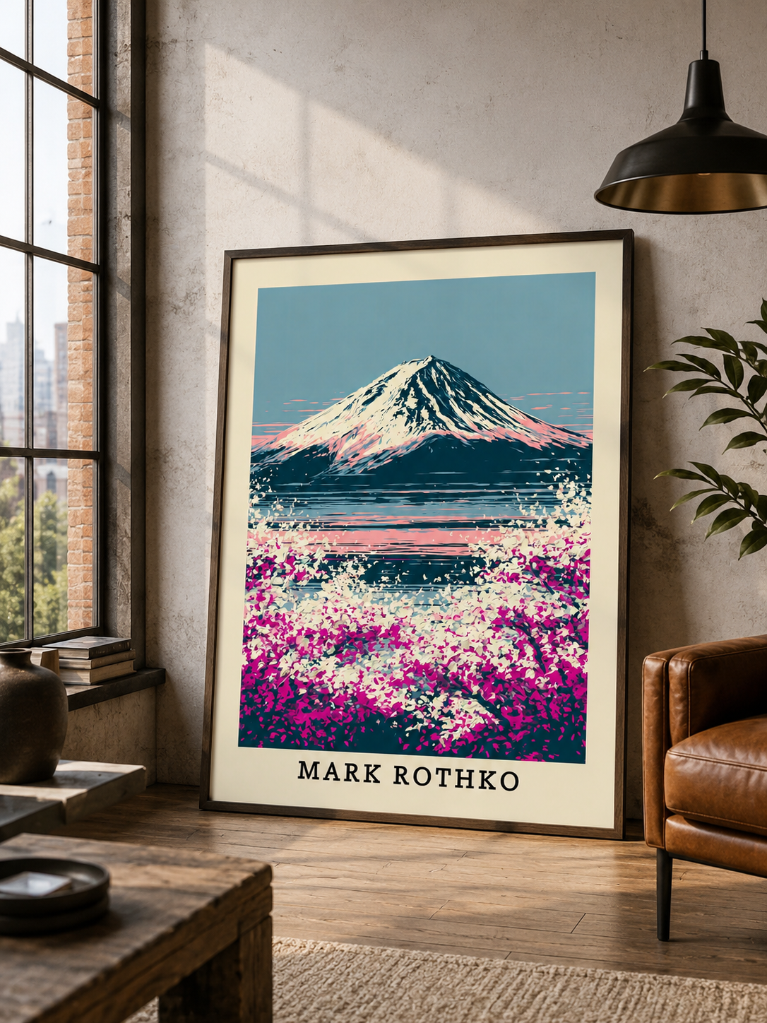 Retro Fuji Poster - Wall Art Decor - alternate angle - mount fuji art print, pink japanese wall art