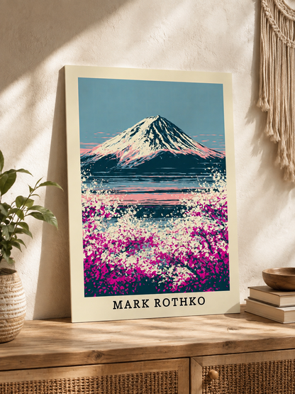 Retro Fuji Poster - Wall Art Decor - close-up - mount fuji art print, pink japanese wall art