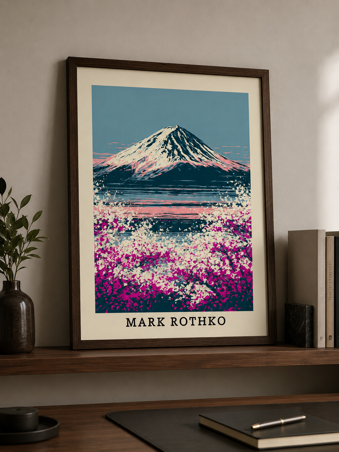 Retro Fuji Poster - Wall Art Decor - alternate angle - mount fuji art print, pink japanese wall art