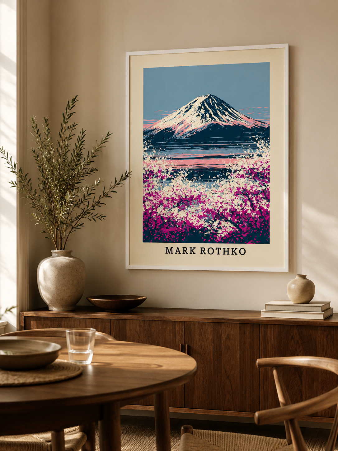 Retro Fuji Poster - Wall Art Decor - packaging - mount fuji art print, pink japanese wall art