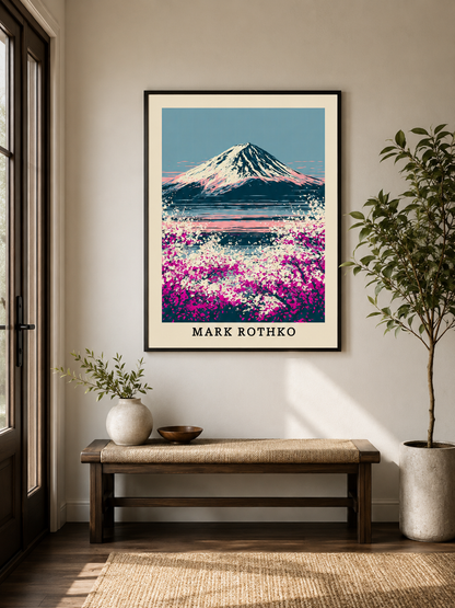 Retro Fuji Poster - Wall Art Decor - front view - mount fuji art print, pink japanese wall art