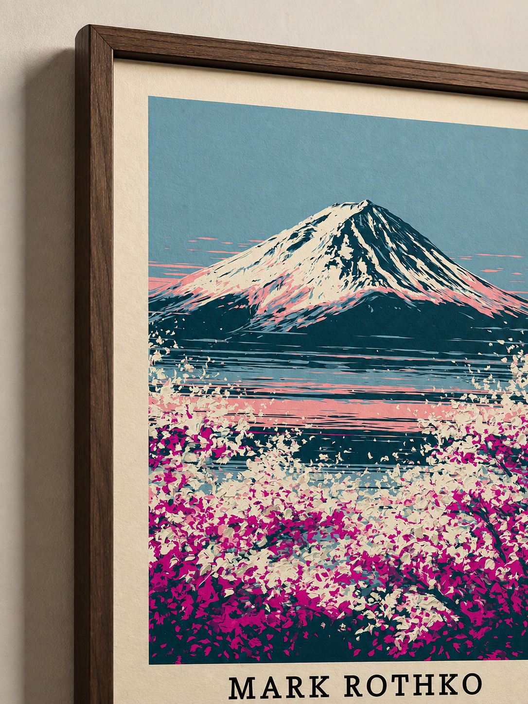 Retro Fuji Poster - Wall Art Decor - detail view - mount fuji art print, pink japanese wall art