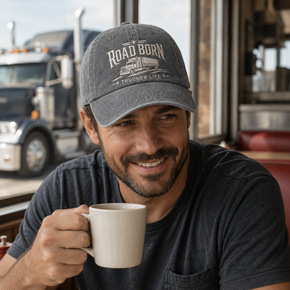 Road Born Trucker Life Washed Cap - Washed Cap - alternate angle