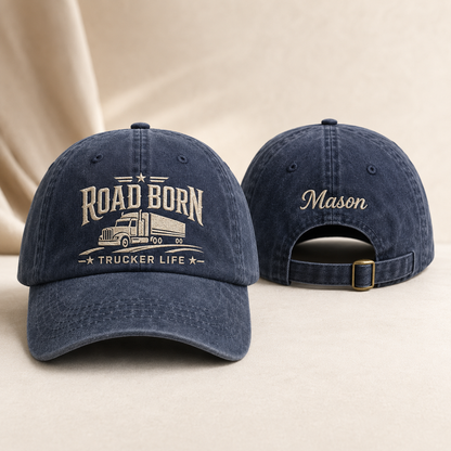 Road Born Trucker Life Washed Cap - Washed Cap - front view