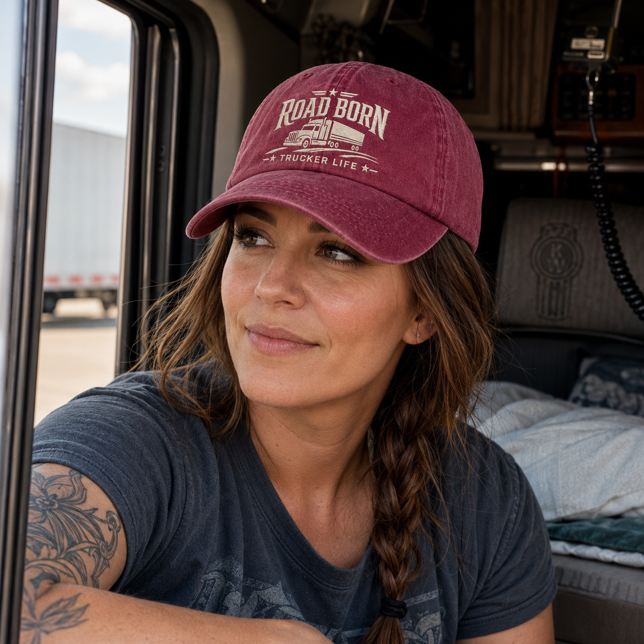 Road Born Trucker Life Washed Cap - Washed Cap - lifestyle