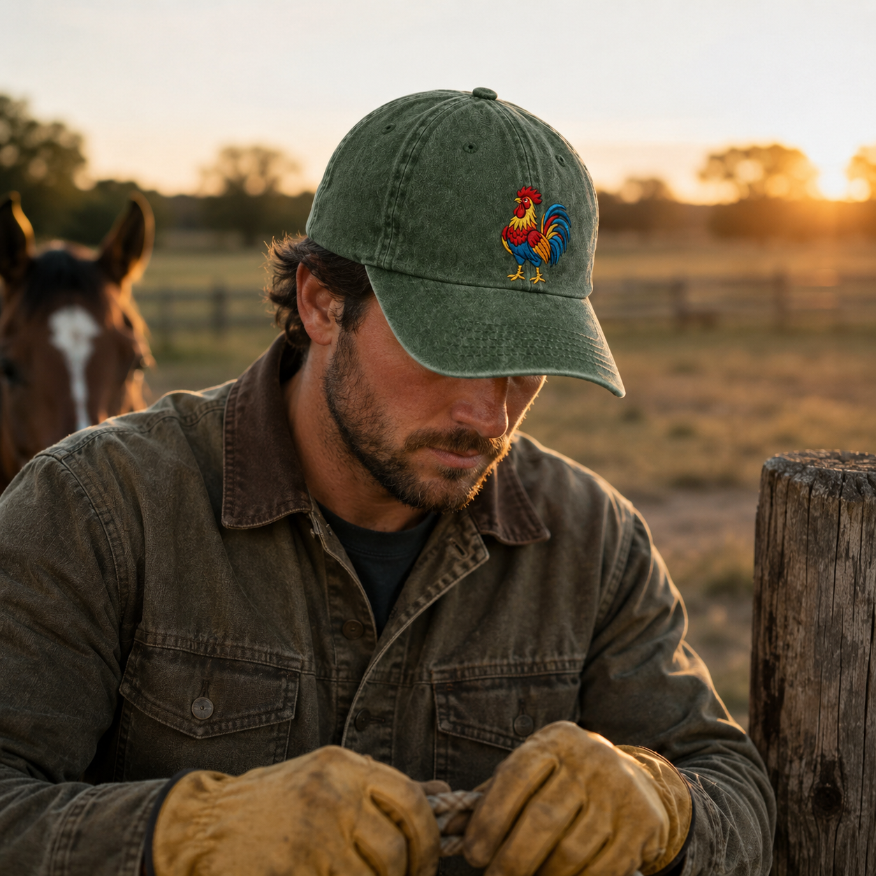 Rooster Embroidered Washed Cap - Washed Cap - alternate angle