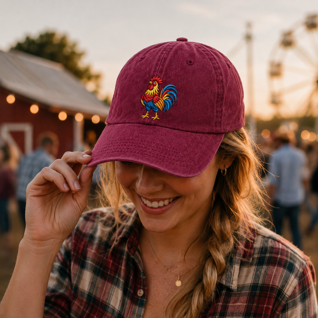 Rooster Embroidered Washed Cap - Washed Cap - detail