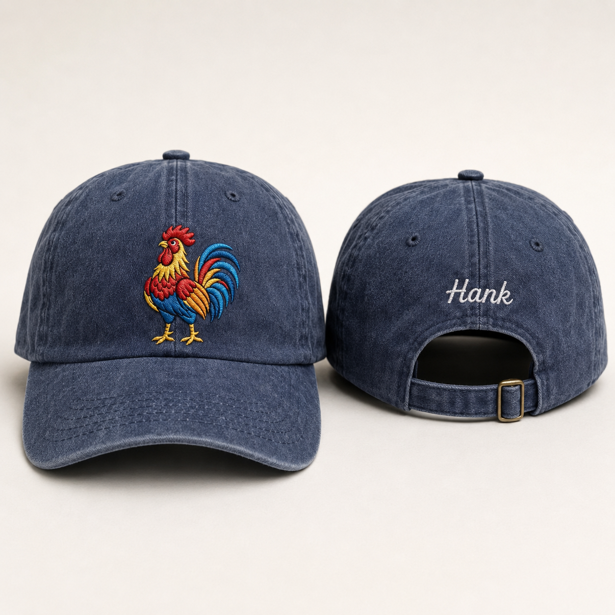 Rooster Embroidered Washed Cap - Washed Cap - front view