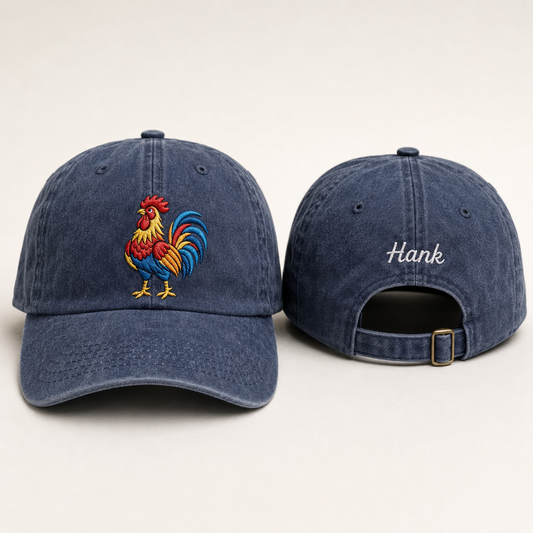 Rooster Embroidered Washed Cap - Washed Cap - front view