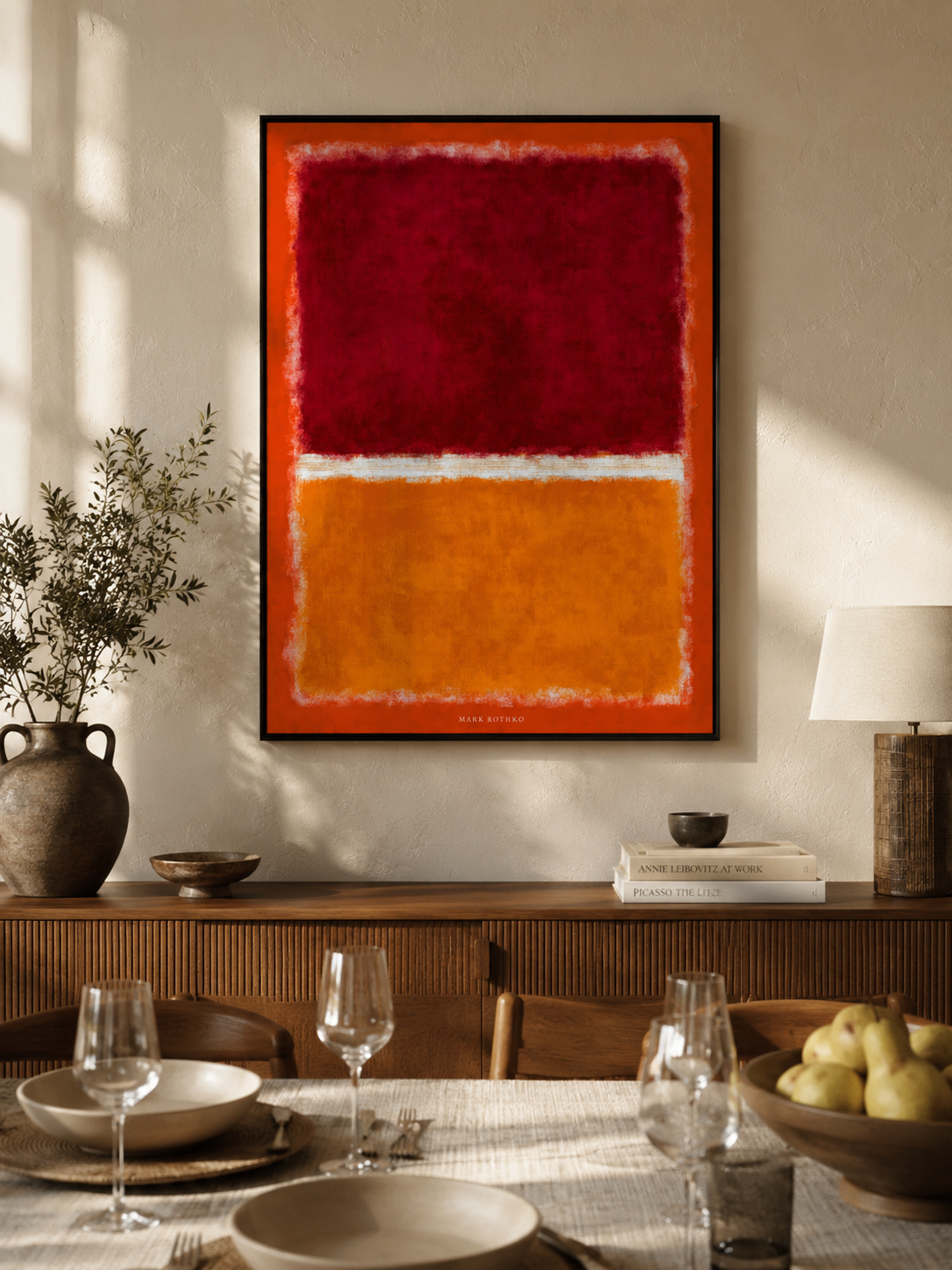Rothko Inspired Crimson Poster - Wall Art Decor - front view - rothko inspired crimson poster, red abstract wall art