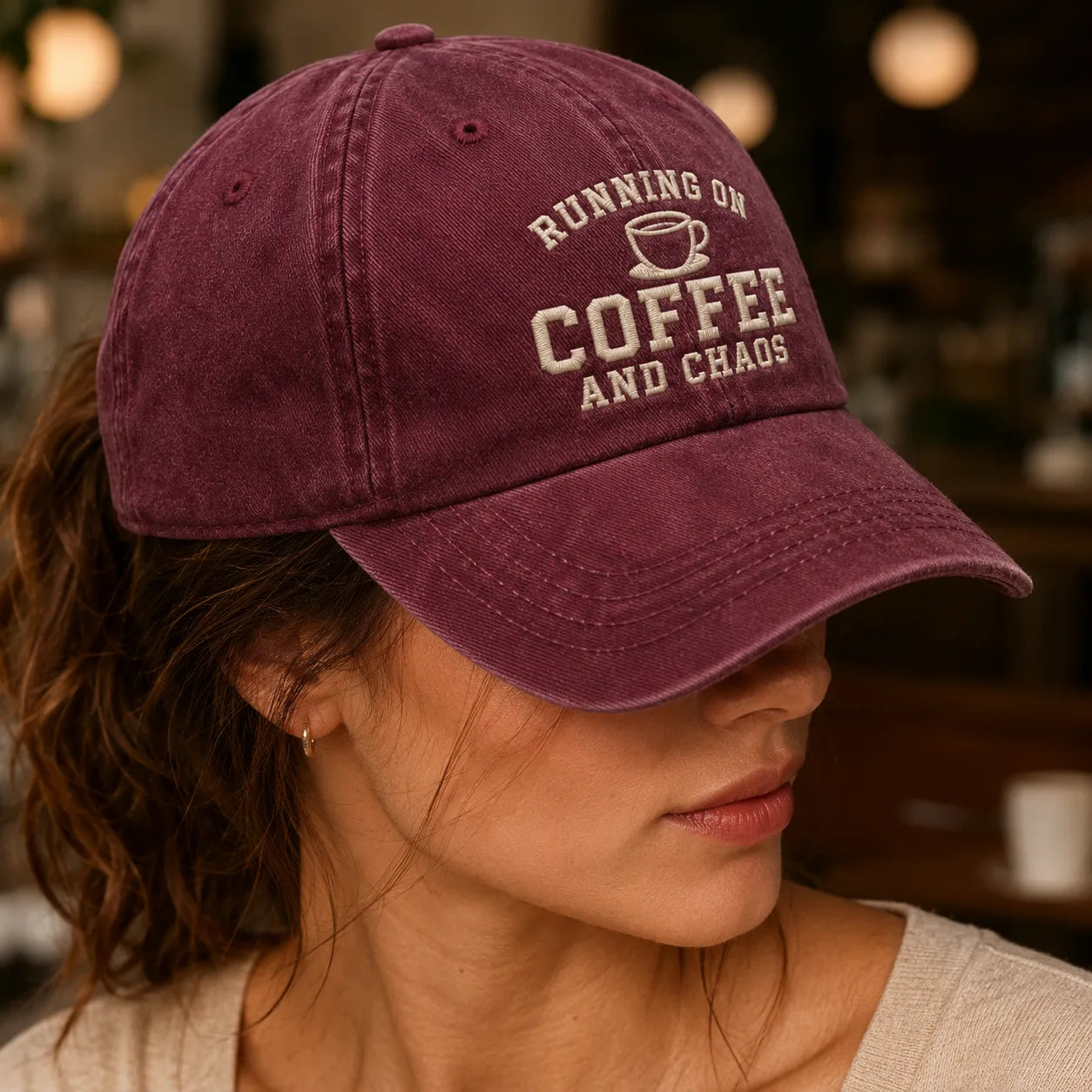 Running On Coffee and Chaos Washed Cap - washed cap - alternate angle