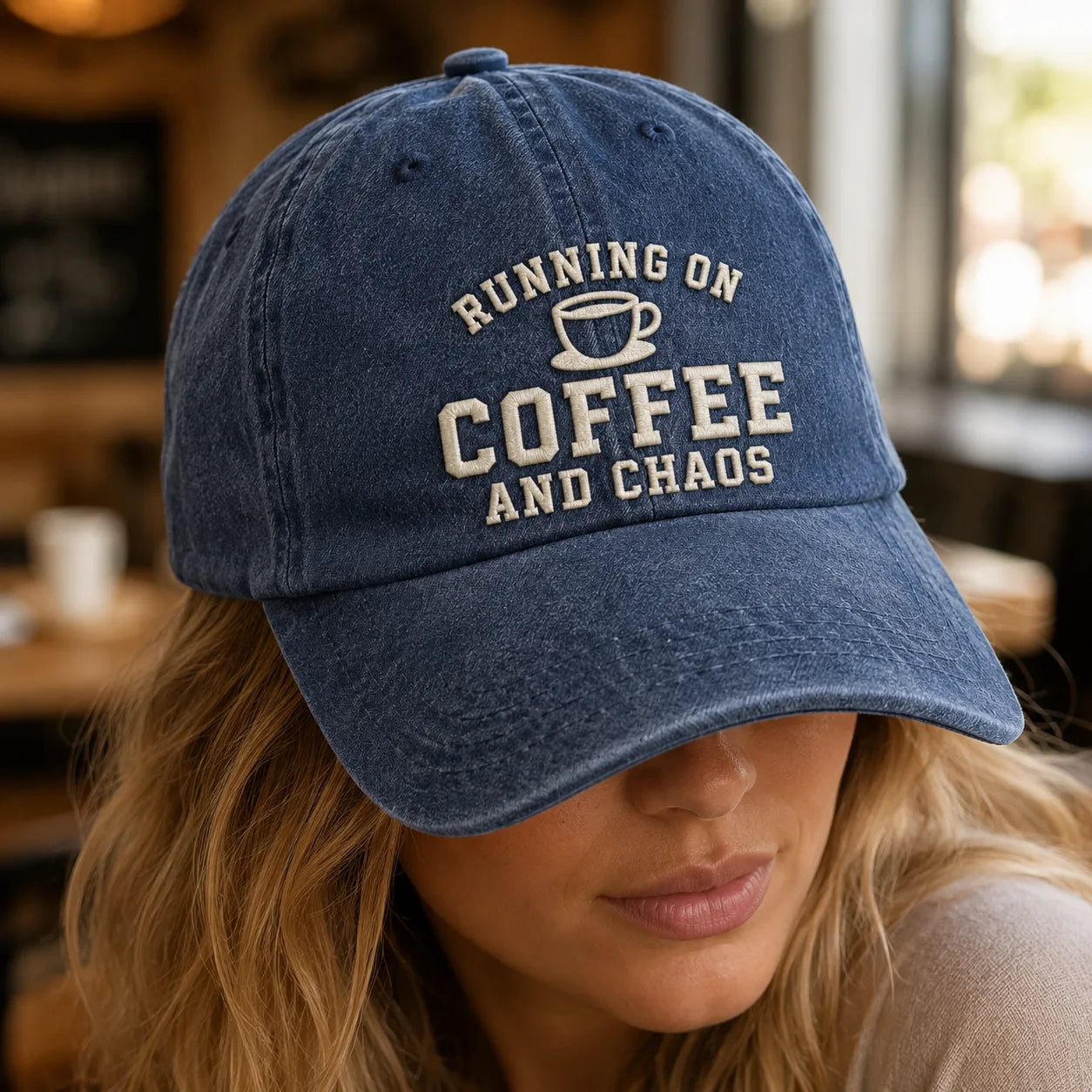 Running On Coffee and Chaos Washed Cap - washed cap - detail