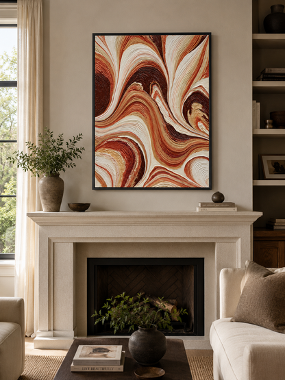 Rust Cream Abstract Wall Art - Wall Art Decor - close-up - rust cream abstract wall art, earth tone art print