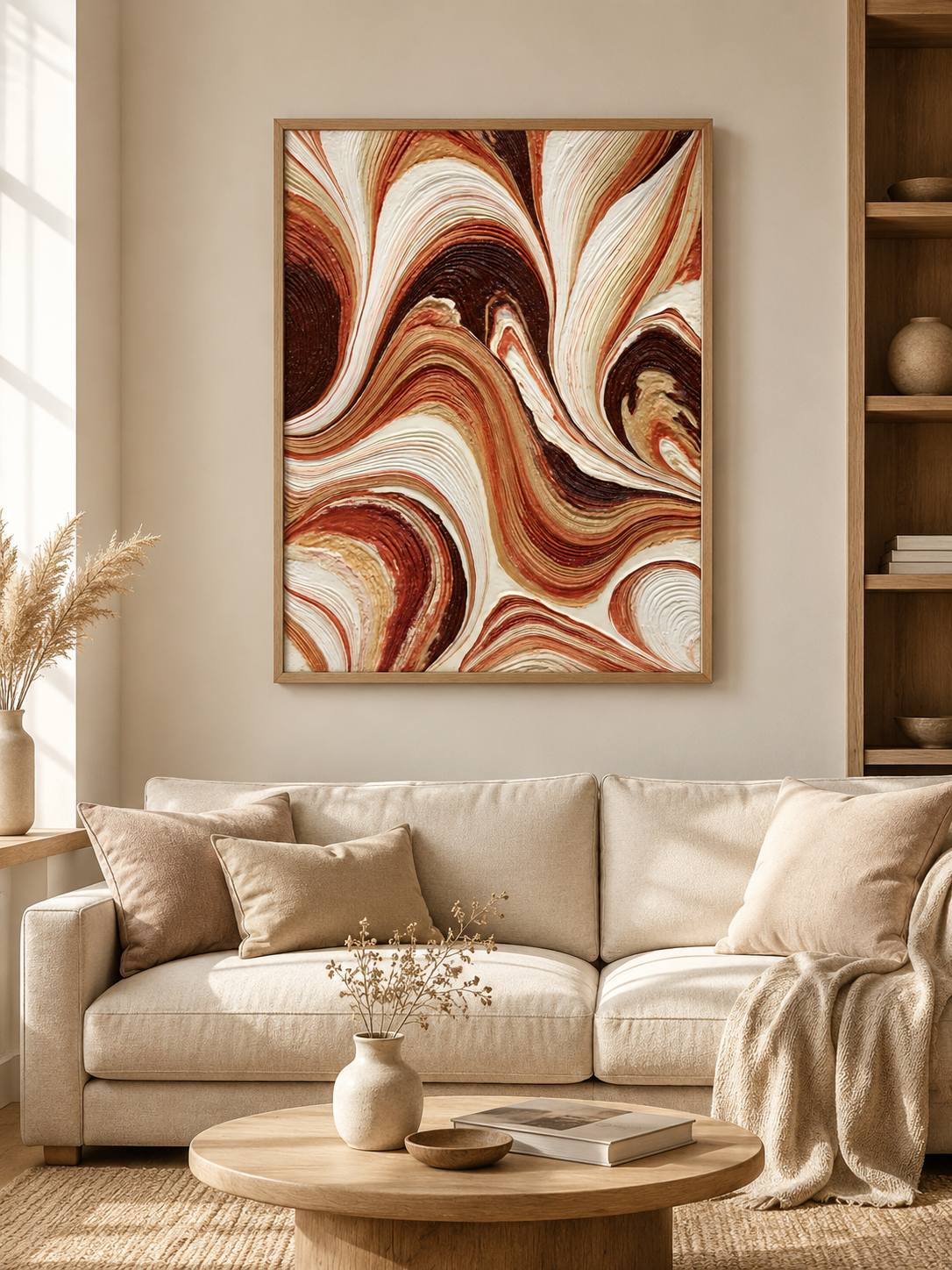 Rust Cream Abstract Wall Art - Wall Art Decor - detail view - rust cream abstract wall art, earth tone art print
