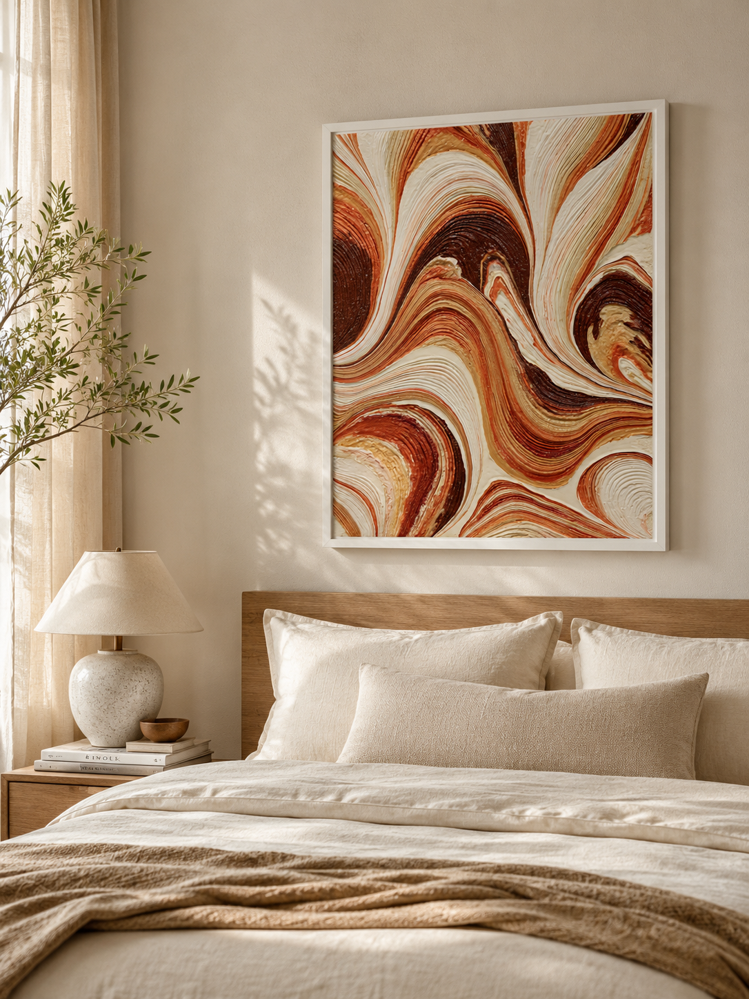 Rust Cream Abstract Wall Art - Wall Art Decor - lifestyle shot - rust cream abstract wall art, earth tone art print