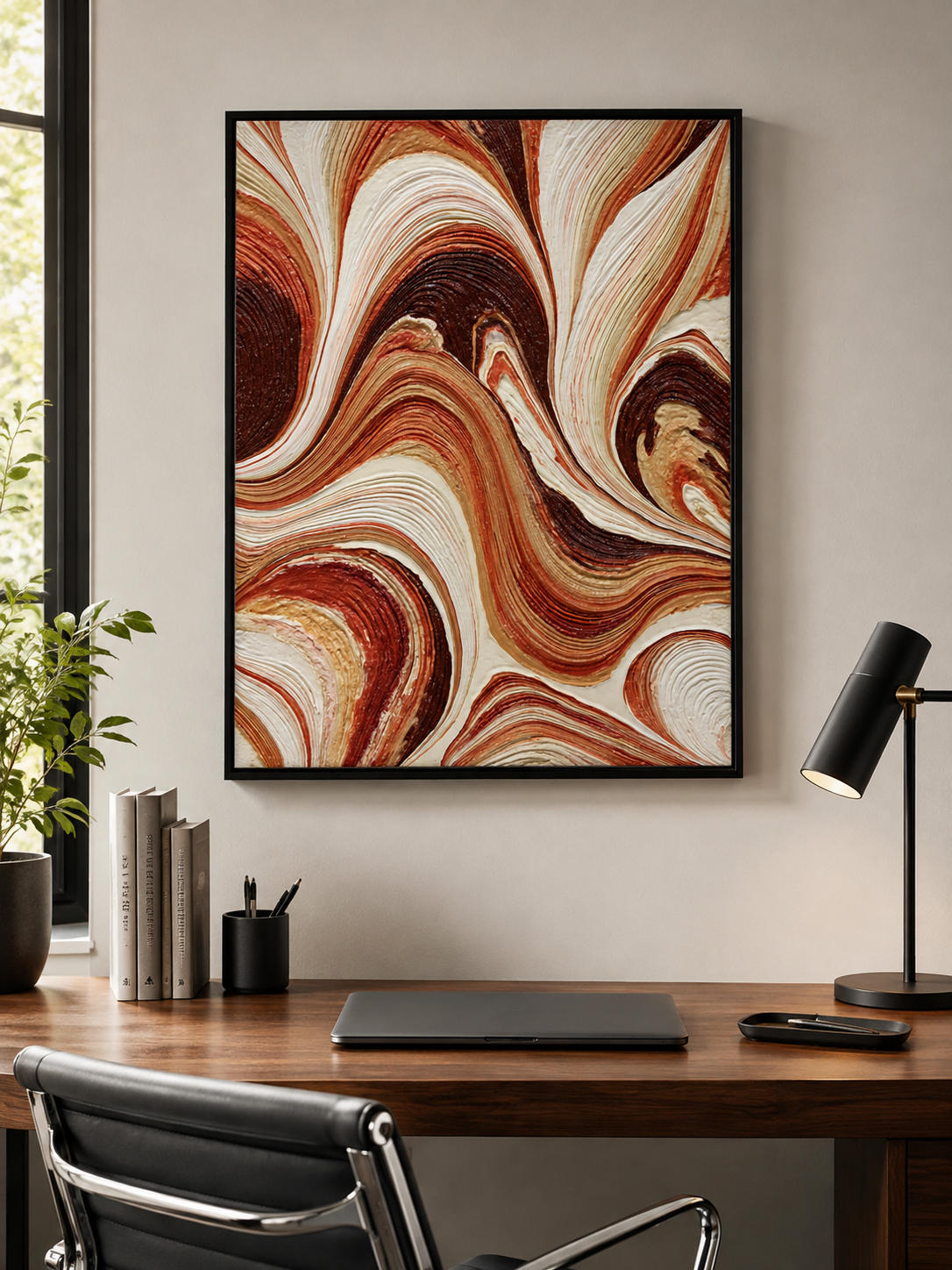 Rust Cream Abstract Wall Art - Wall Art Decor - close-up - rust cream abstract wall art, earth tone art print