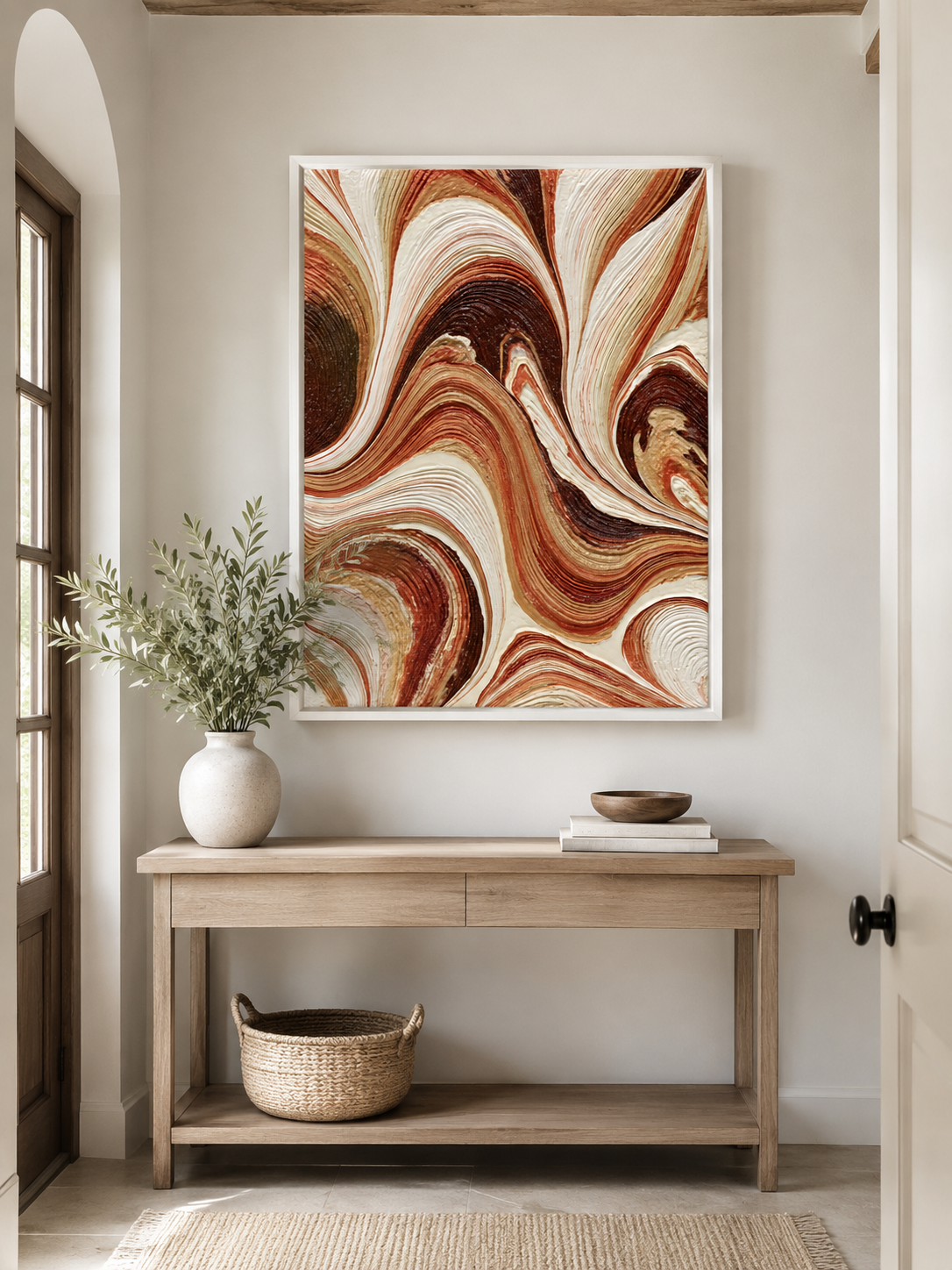 Rust Cream Abstract Wall Art - Wall Art Decor - front view - rust cream abstract wall art, earth tone art print